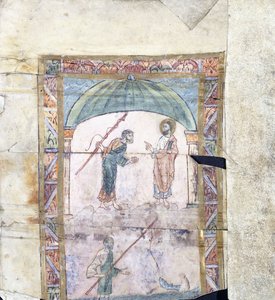 Cristo instruyendo a Pedro en Capernaum sobre el tributo, c.1000 AD de Anglo Saxon
