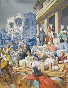 El abad Suger (c.1081-1151) y la construcción de la abadía de San Denis (gouache sobre papel) de Angus McBride