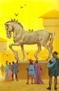 Estatua de arcilla de un caballo construida por Leonardo Da Vinci (gouache sobre papel)