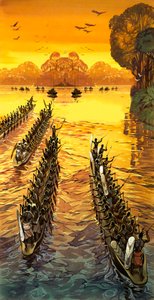 Henry Stanley, en busca de Livingstone, tuvo que enfrentarse a tribus hostiles en canoas de guerra de Angus McBride