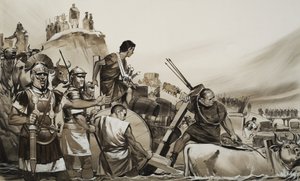 Julio César (100-44 a.C.) conduce a sus soldados a través del pequeño río Rubicón y marcha sobre Roma (gouache sobre papel)