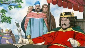 El rey Juan firma a regañadientes la Carta Magna de Angus McBride