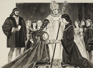 Matrimonio de Lucrecia Borgia (1480-1519) con el duque Alfonso (gouache sobre papel) de Angus McBride
