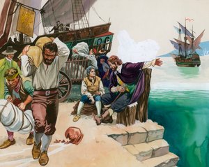 Piratas desembarcando en el puerto de Angus McBride