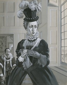 La reina Isabel I, enterada de la ejecución de María, reina de Escocia (gouache sobre papel) de Angus McBride