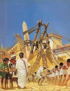Levantamiento de la aguja de Cleopatra en Egipto (litografía en color) de Angus McBride