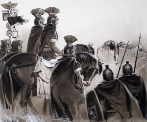 Soldados romanos tras una batalla (gouache sobre papel) de Angus McBride
