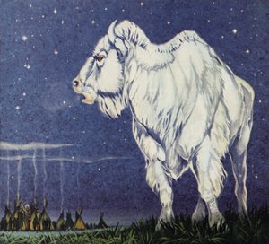 El búfalo blanco (litografía en color) de Angus McBride