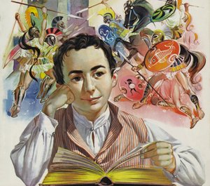 El joven Heinrich Schliemann soñando con una Troya desaparecida (litografía en color)