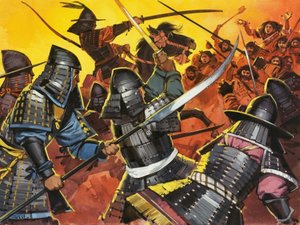 Guerreros japoneses no identificados en combate de Angus McBride