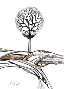Paisaje estilizado con un árbol desnudo de Aniko Hencz