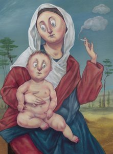 Madonna On A Cigarette Break, 2018 (pintura acrílica sobre cartón ilustración)