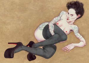 Desnudo con Louboutins, 2016 (pintura acrílica sobre tabla ilustración)