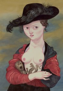 Retrato de una dama con un titi, 2016 (pintura acrílica sobre tabla ilustración) de Anita Kunz