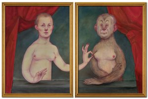 Simia y una de sus hermanas, 2018 (pintura acrílica sobre tabla ilustración) de Anita Kunz