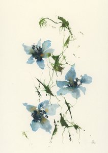 Flores azules en acuarela