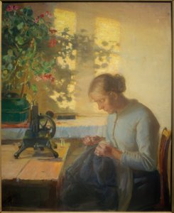 Hija de pescador cosiendo de Anna Ancher