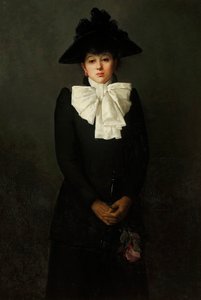 Retrato de una joven con una rosa en la mano