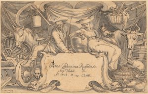 Pareja de granjeros rodeados de sus animales y aperos de labranza de Anna Catharina Rugendas