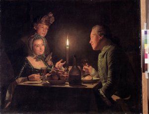 Cena a la luz de las velas (Cena a la luz de las velas). Pintura de Anna Dorothea Therbusch Lisiewska (1721-1782). Óleo sobre lienzo, 95,5 x 117 cm