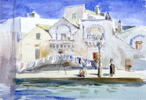 Casas junto a un canal con una cuerda de tender ropa, c. 1864-1930