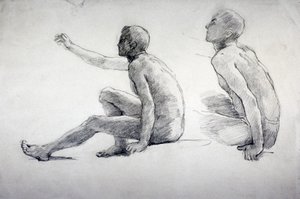 Dos estudios de un desnudo masculino sentado, c. 1864-1930 de Anna Lea Merritt
