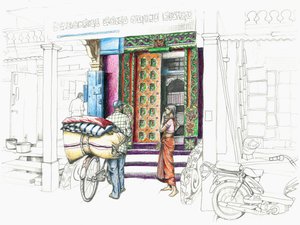 Mercader de telas, 2018 (pastel y lápiz)
