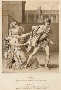 Fedra, habiendo declarado su pasión, intenta matarse con la espada de Hipólito de Anne-Louis Girodet de Roucy-Trioson