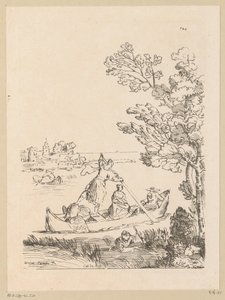 Paisaje fluvial con una barca remada por una mujer
Cabinet du Roy (título de la serie en el objeto)