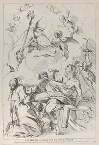 Enfermos llamando a un obispo santo, que aparece en la parte superior izquierda de Anne Claude Philippe de Caylus