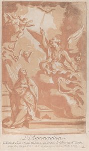 La Anunciación con la Virgen arrodillada a la izquierda y Gabriel apareciendo a la derecha, ca. 1729