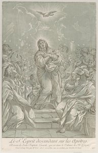 El Pentecostés, con la Virgen en el centro, el Espíritu Santo arriba y los Apóstoles..., ca. 1729 de Anne Claude Philippe de Caylus