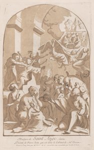 El martirio de San Ángelo quien en la parte superior izquierda está siendo apuñalado observado por horrorizados, 1729-64 de Anne Claude Philippe de Caylus