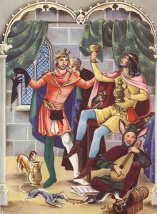 Eduardo II y Piers Gaveston (litografía en color)