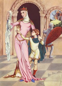La reina Matilde y su hijo Enrique (litografía en color)