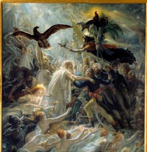 Apoteosis de los héroes franceses que murieron por la patria durante la Guerra de la Libertad, homenaje ofrecido a Napoleón Bonaparte de Anne Louis Girodet de Roucy Trioson