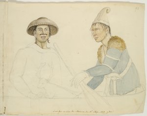 Dos figuras de cera de indígenas americanos en el Museo de Mix, New Haven, Connecticut, 1813
