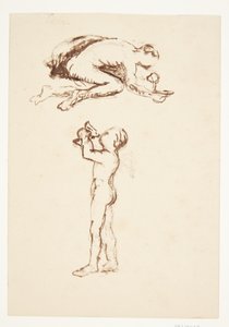 Estudio con hombre arrodillado y niño de pie de Anne Marie Carl Nielsen