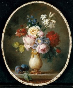 Un jarrón de flores y dos ciruelas sobre una mesa de mármol, 1781 de Anne Vallayer Coster