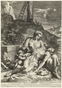 Piedad, grabada por Pieter de Bailliu de Annibale (after) Carracci