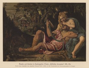 Escena de Gerusalemme liberata, de Torquato Tasso (litografía en color) de Annibale (after) Carracci