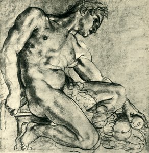 Un Ignudo sentado con una guirnalda, 1598-1599 de Annibale Carracci