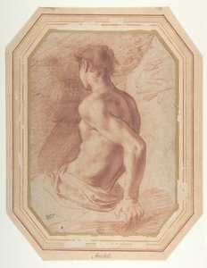 Vista de espaldas de un joven desnudo sentado mirando a la izquierda de Annibale Carracci