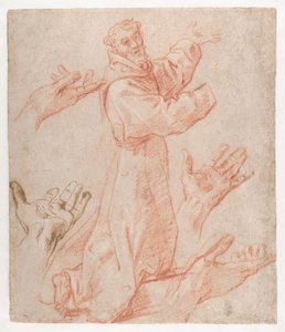 Carracci - Estudios para una figura de San Francisco arrodillado en vista de tres cuartos y para sus manos (recto), 1583-85 de Annibale Carracci