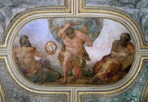 Hércules lleva la bóveda celeste para Atlas (Fresco en el Camerino) de Annibale Carracci