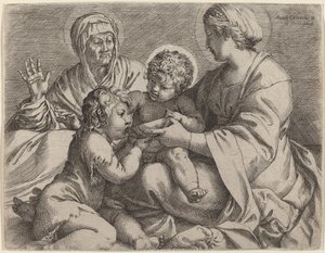 Madonna y Niño con los Santos Isabel y Juan el Bautista de Annibale Carracci