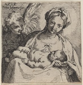 Madonna y niño con un ángel de Annibale Carracci