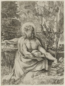 San Jerónimo en el Desierto, c.1591 (aguafuerte con grabado en papel verjurado, iiiiv) de Annibale Carracci