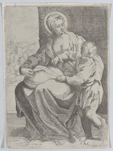 La Virgen sentada sosteniendo una almohada en su regazo con el joven Cristo de pie a la derecha..., 1580-1600 de Annibale Carracci