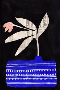 Jarrón azul, flor rosa de Annick